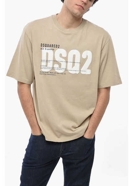 Tricouri DSQUARED2 Cotton Crew-Neck T-Shirt With Embossed Monogram Beige Barbati (BM 19715855) 1
