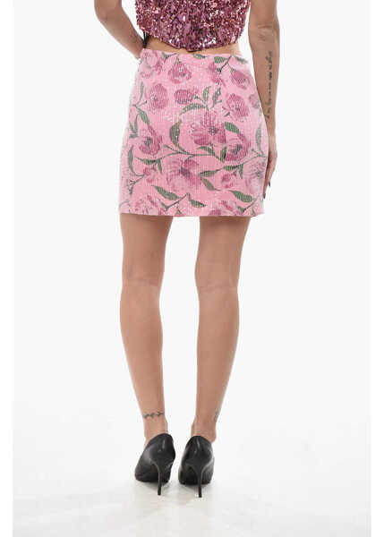 Fuste scurte ROTATE Birger Christensen Floral Patterned Mini Skirt With Sequins Pink Femei (BM 19715870) 4