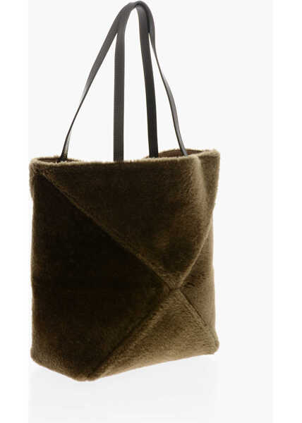 Genti de mana Loewe Shearling Puzzle Tote Bag With Foldable Design Military Green Femei (BM 19715882) 2