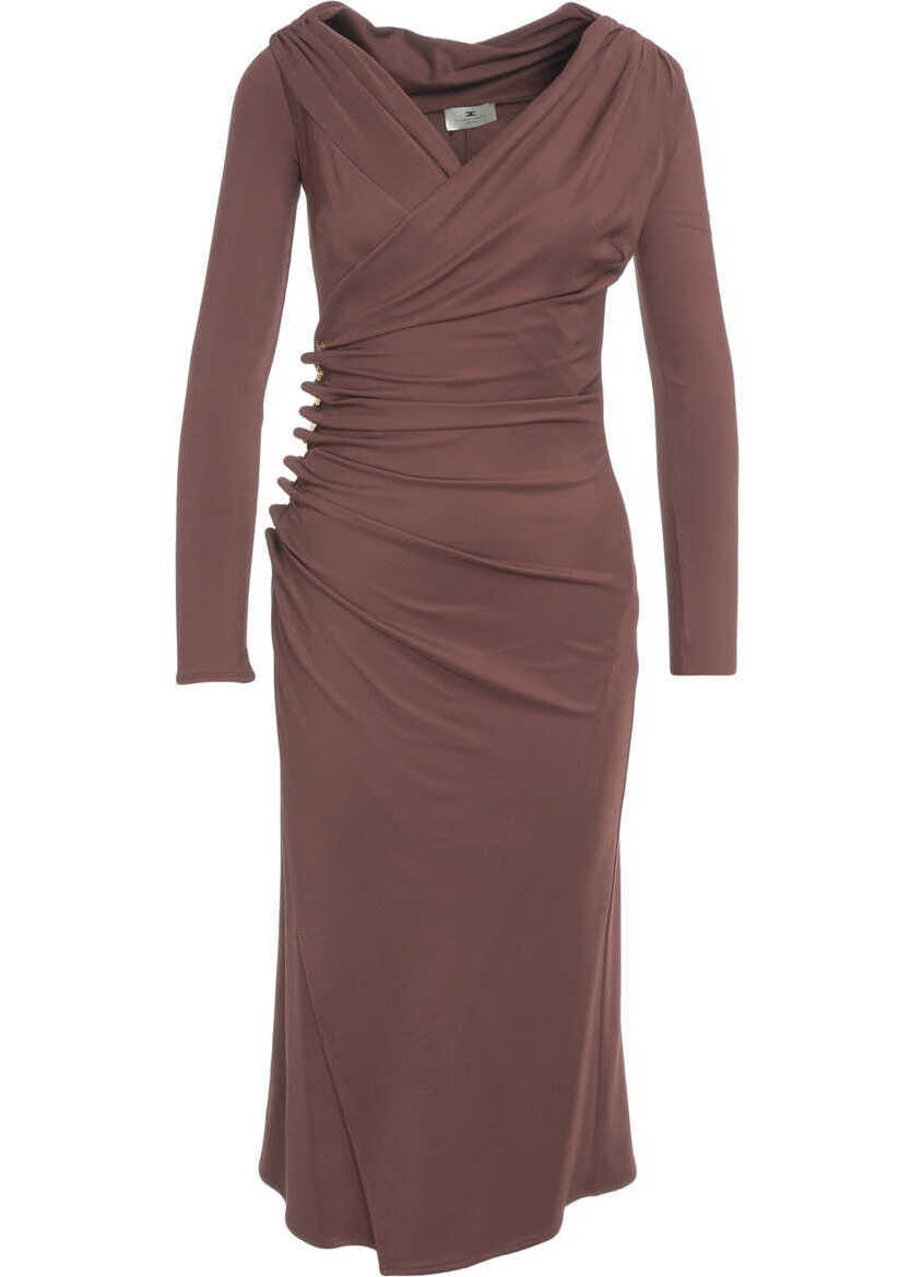 Rochii lungi Elisabetta Franchi Asymmetric dress with ruching Brown Femei (BM 19716707) 2
