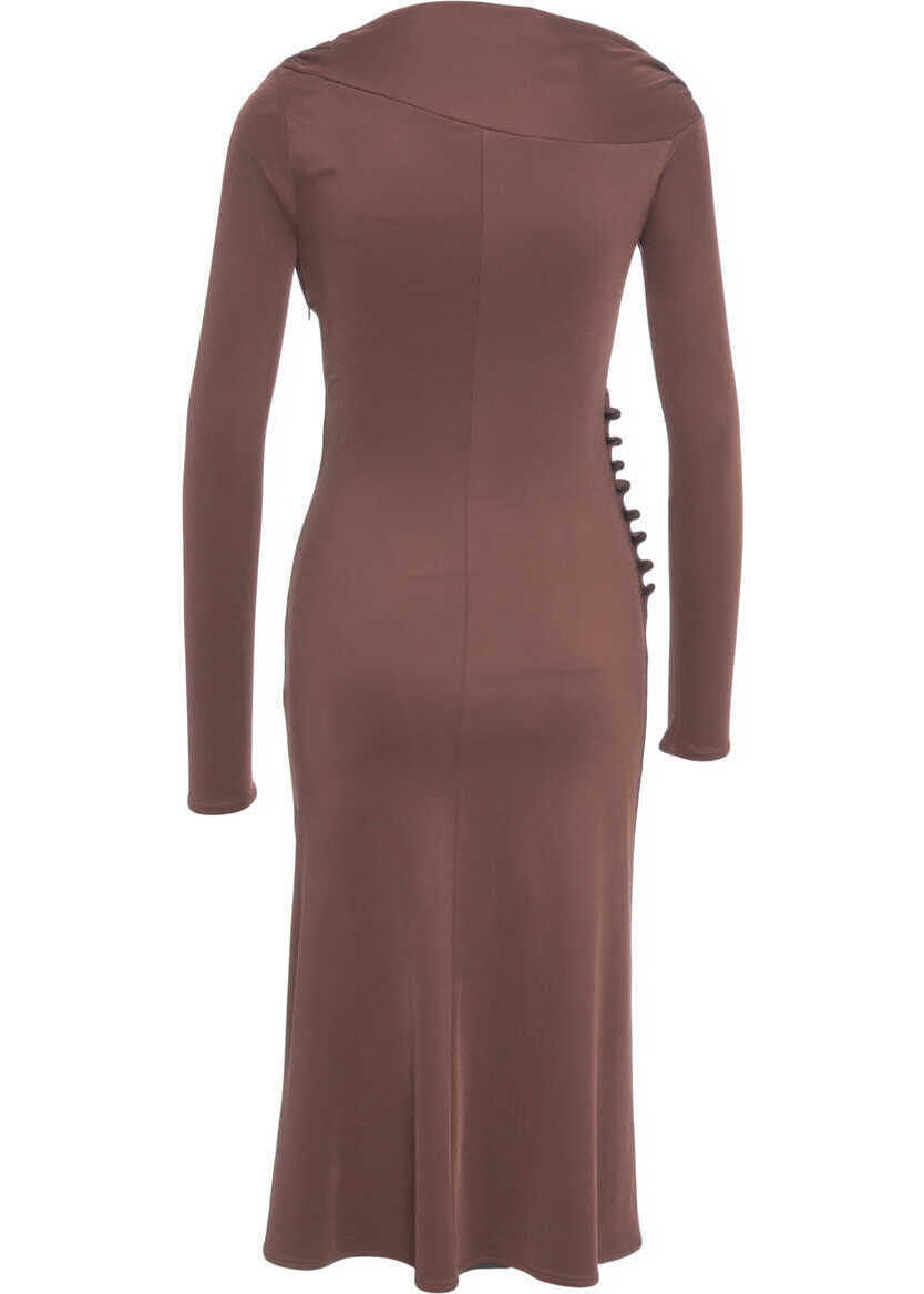 Rochii lungi Elisabetta Franchi Asymmetric dress with ruching Brown Femei (BM 19716707) 3
