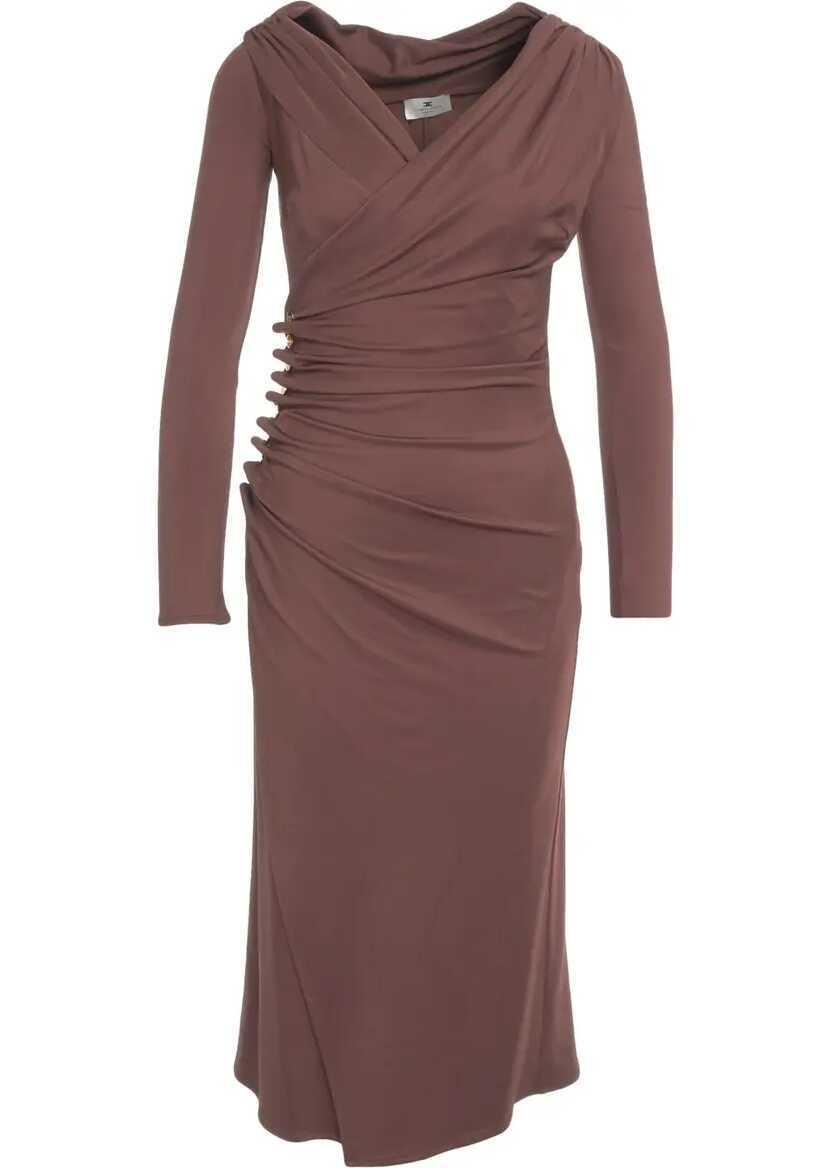 Rochii lungi Elisabetta Franchi Asymmetric dress with ruching Brown Femei (BM 19716707) 1