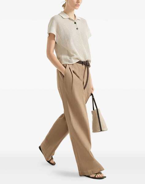 Blugi Brunello Cucinelli Denim-effect twill wide Pants DESERT Femei (BM 19717244) 3