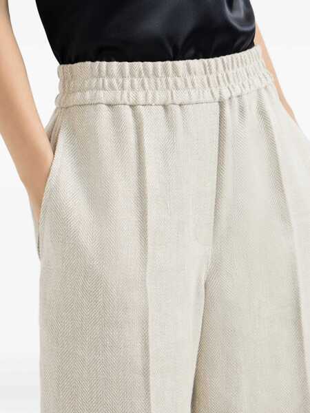 Pantaloni casual Brunello Cucinelli Elasticated-waistband Pants BEIGE/PANAMA Femei (BM 19717271) 5