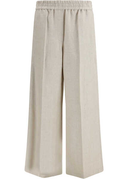Pantaloni casual Brunello Cucinelli Elasticated-waistband Trousers BEIGE/PANAMA Femei (BM 19717271) 1