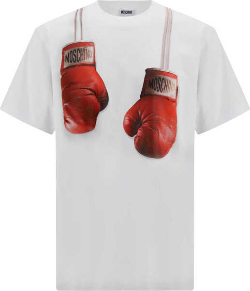 Manusi Moschino Organic cotton jersey T-shirt with boxing gloves trompe-lil print FANTASIA BIANCO Barbati (BM 19717859) 1