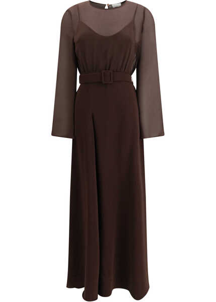 Rochii P.A.R.O.S.H. Long belted Dress MARRONE Femei (BM 19717892) 1