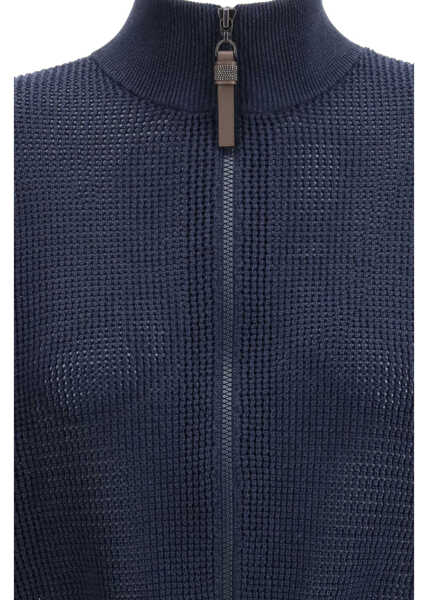 Pulovere casual Brunello Cucinelli Cotton enhanced with all-over lurex detailing Cardigan ABISSONERO/BLU Femei (BM 19717934) 3