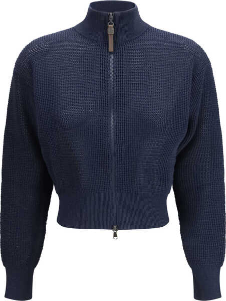 Pulovere casual Brunello Cucinelli Cotton enhanced with all-over lurex detailing Cardigan ABISSONERO/BLU Femei (BM 19717934) 1