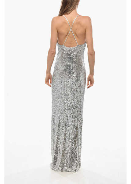 Rochii lungi Balmain Sequined Maxi Dress With Split And Paghetti Strap Silver Femei (BM 19720868) 3