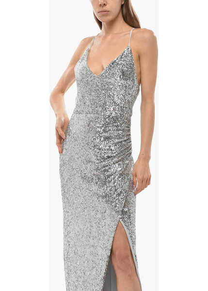 Rochii lungi Balmain Sequined Maxi Dress With Split And Paghetti Strap Silver Femei (BM 19720868) 4