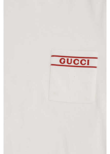 Tricouri Gucci T-shirt with a contrasting logo print on the chest pocket NEW WHITE/RED Baieti (BM 19721042) 3