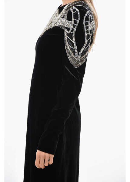 Rochii lungi Balmain Open Back Velvet Maxi Dress With Jewels Black Femei (BM 19722056) 2