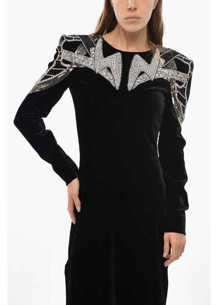 Rochii lungi Balmain Open Back Velvet Maxi Dress With Jewels Black Femei (BM 19722056) 4