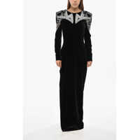 Rochii lungi Open Back Velvet Maxi Dress With Jewels Femei