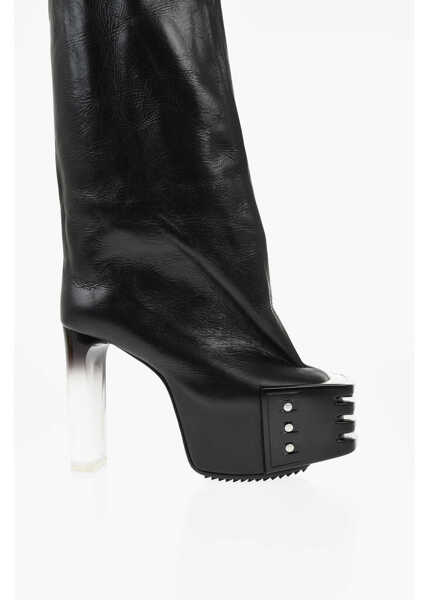 Cizme lungi Rick Owens Over The Knee Oblique Platform Boots 13Cm Black Femei (BM 19722059) 4
