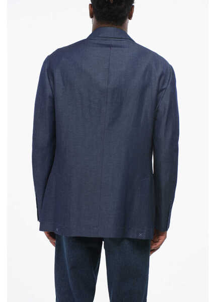 Sacouri Brunello Cucinelli Double-Breasted Linen Blend Blazer With Peak Lapel Blue Barbati (BM 19722068) 2