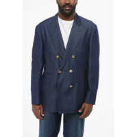 Sacouri Double-Breasted Linen Blend Blazer With Peak Lapel Barbati