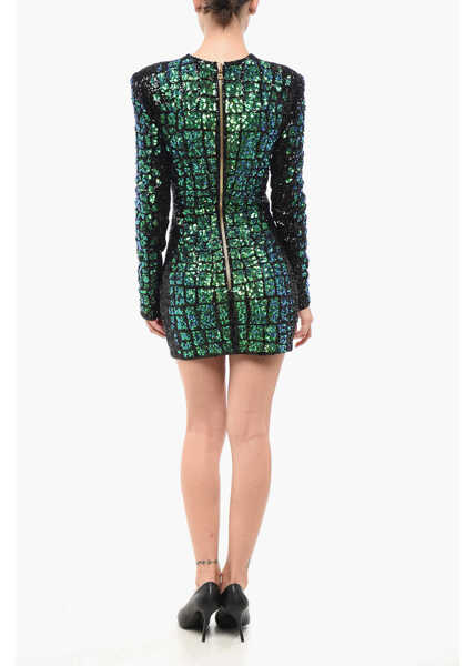 Rochii scurte Balmain Long Sleeved Sequined Mini Dress Multicolor Femei (BM 19722080) 2