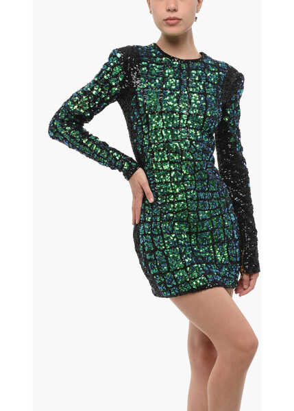Rochii scurte Balmain Long Sleeved Sequined Mini Dress Multicolor Femei (BM 19722080) 4