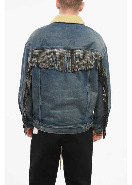 Geci de blugi Cline Shearling Lined Denim Jacket With Rhinestoned Fringes Light Blue Barbati (BM 19722083) 2