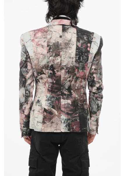 Sacouri Balmain Patterned Linen Center Vent Peak Lapel 1-Button Blazer Multicolor Barbati (BM 19722086) 2