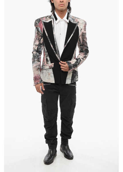 Sacouri Balmain Patterned Linen Center Vent Peak Lapel 1-Button Blazer Multicolor Barbati (BM 19722086) 4