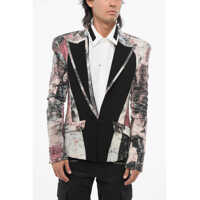 Sacouri Patterned Linen Center Vent Peak Lapel 1-Button Blazer Barbati