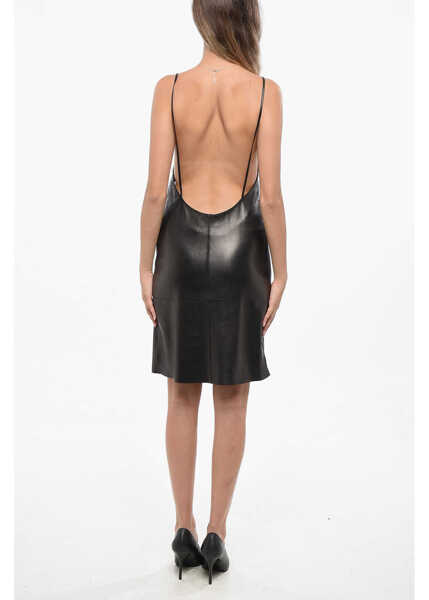 Rochii scurte Saint Laurent Open Back Leather Bodycon Dress Black Femei (BM 19722089) 2