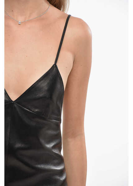 Rochii scurte Saint Laurent Open Back Leather Bodycon Dress Black Femei (BM 19722089) 3