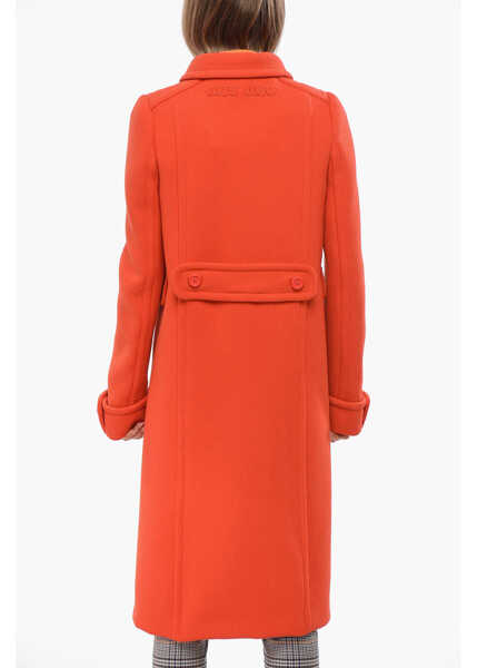 Paltoane Miu Miu Solid Color Wool Double Breasted Natte Coat Orange Femei (BM 19722092) 2