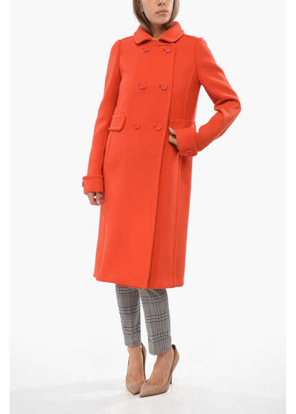 Paltoane Miu Miu Solid Color Wool Double Breasted Natte Coat Orange Femei (BM 19722092) 4