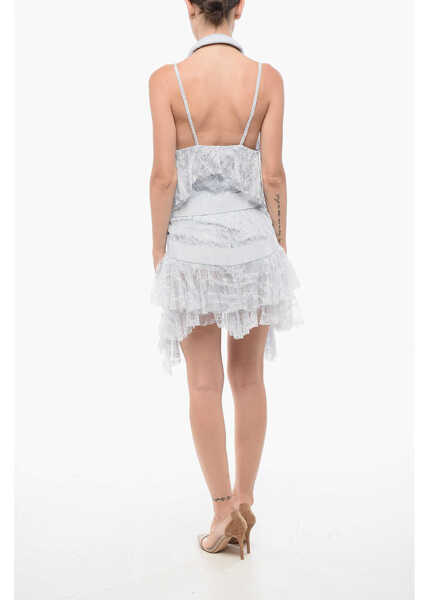 Rochii scurte Balmain Asymmetrical Lace Mini Dress Blue Femei (BM 19722104) 2