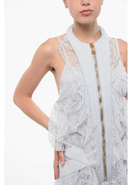 Rochii scurte Balmain Asymmetrical Lace Mini Dress Blue Femei (BM 19722104) 3