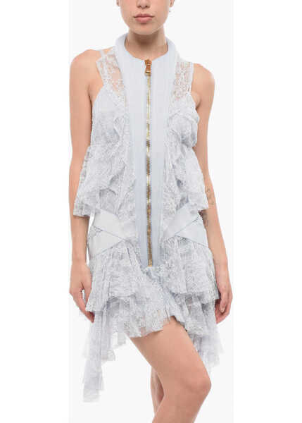 Rochii scurte Balmain Asymmetrical Lace Mini Dress Blue Femei (BM 19722104) 4