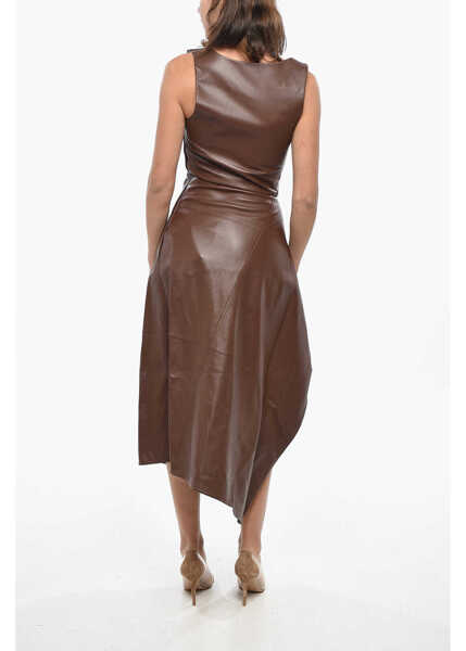 Rochii de zi Bottega Veneta Leather Asymmetric Dress Brown Femei (BM 19722110) 2