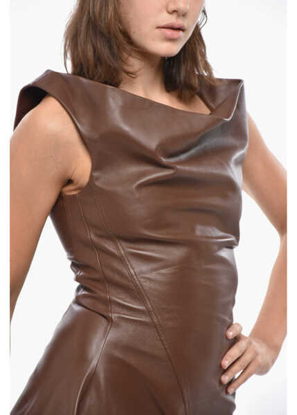 Rochii de zi Bottega Veneta Leather Asymmetric Dress Brown Femei (BM 19722110) 3