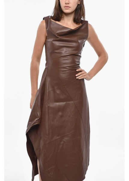 Rochii de zi Bottega Veneta Leather Asymmetric Dress Brown Femei (BM 19722110) 4