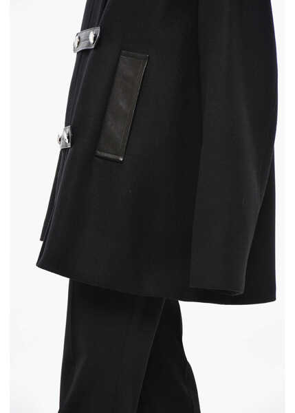 Paltoane Khaite Double-Breasted Wool Blend Coat With Leather Details Black Femei (BM 19722113) 2