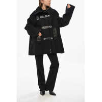 Paltoane Khaite Dama - Paltoane Khaite Double-Breasted Wool Blend Coat With Leather Details Black Femei (BM 19722113) - B-mall.ro