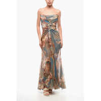 Rochii lungi Patterned Draped Tulle Maxi Dress Femei