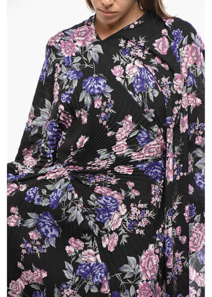 Rochii lungi Balenciaga Floral Patterned Accordion Kimono Dress Black Femei (BM 19722119) 4