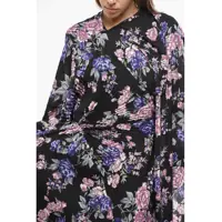 Rochii Balenciaga Dama - Rochii lungi Balenciaga Floral Patterned Accordion Kimono Dress Black Femei (BM 19722119) - B-mall.ro
