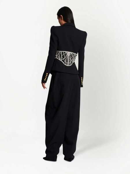 Sacouri Balmain Jewel Detailed Slim Fit Blazer With Padded Shoulders Black Femei (BM 19722122) 3