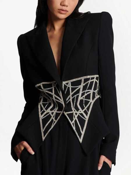Sacouri Balmain Jewel Detailed Slim Fit Blazer With Padded Shoulders Black Femei (BM 19722122) 5