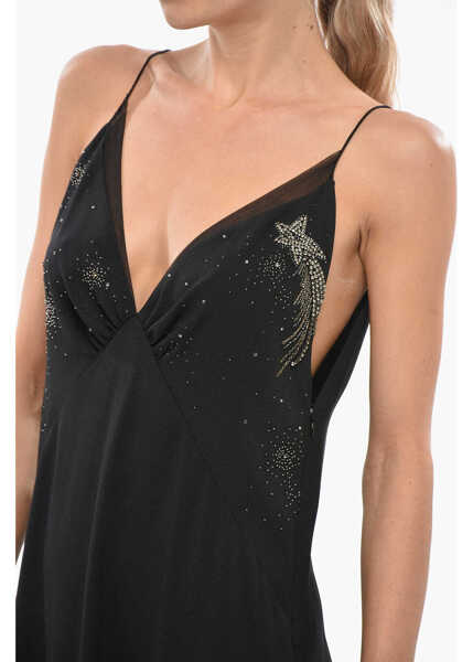 Rochii lungi Dior Embroidered Cometa Slip Dress With Rhinestones Black Femei (BM 19722125) 2