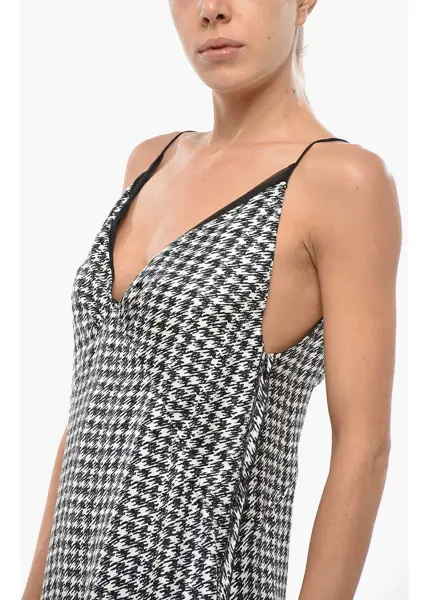 Rochii lungi Dior Houndstooth Patterned Silk Slip Dress Black & White Femei (BM 19722128) 2
