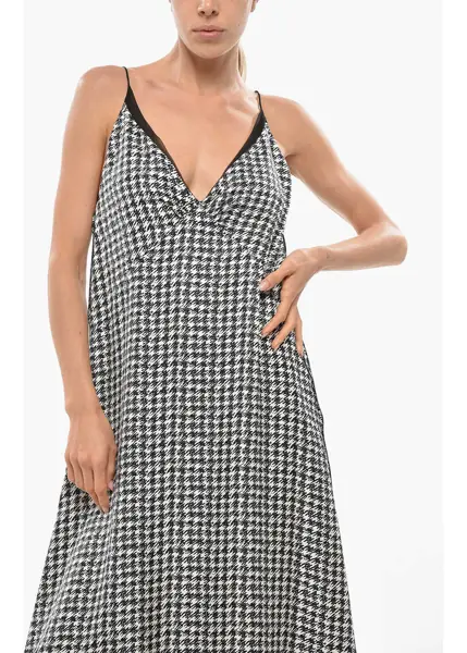 Rochii lungi Dior Houndstooth Patterned Silk Slip Dress Black & White Femei (BM 19722128) 4