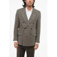 Sacouri elegante Linen And Cashmere Side Vents Peak Lapel Milano Double-Breas Barbati