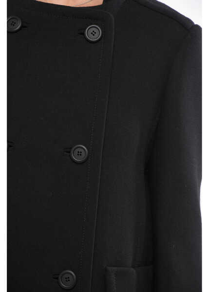 Paltoane Miu Miu Solid Color Wool Double Breasted Natte Coat Black Femei (BM 19722140) 3